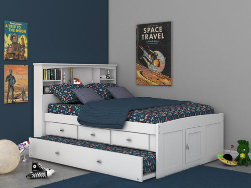 0221 - Full Bookcase Bed White (Hardware Kit)