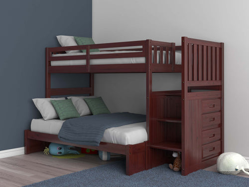 2814-TF - Twin/Full Staircase Bunk Bed Merlot (Hardware Kit)