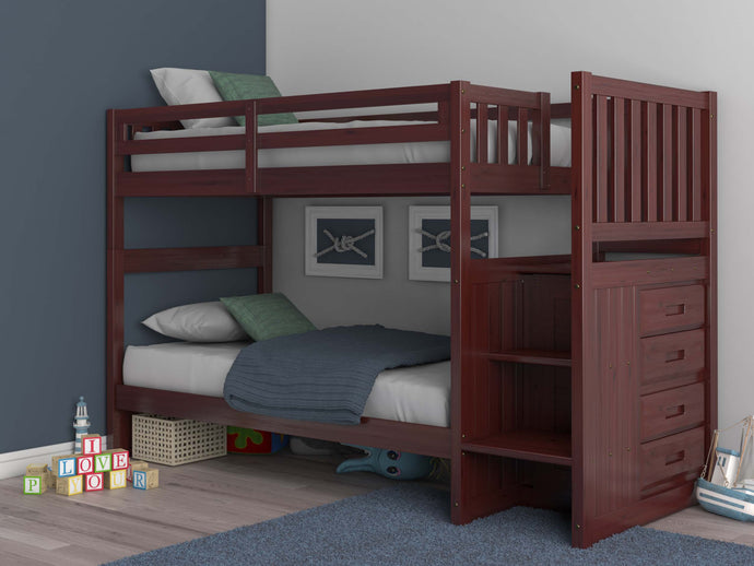 2814-ToT - Twin/Twin Staircase Bunk Bed Merlot (Hardware Kit)
