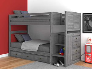 4214-TT - Twin/Twin Staircase Bunk Gray (Hardware Kit)