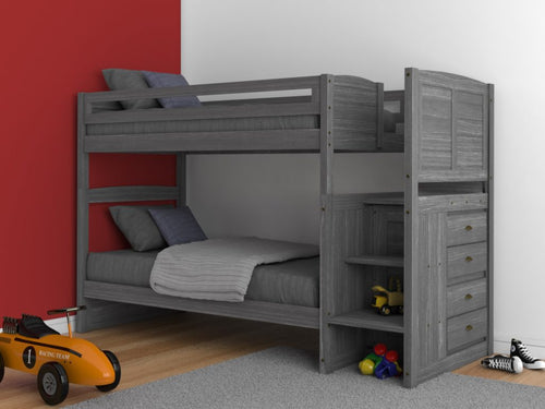 4214-TT - Twin/Twin Staircase Bunk Gray (Hardware Kit)